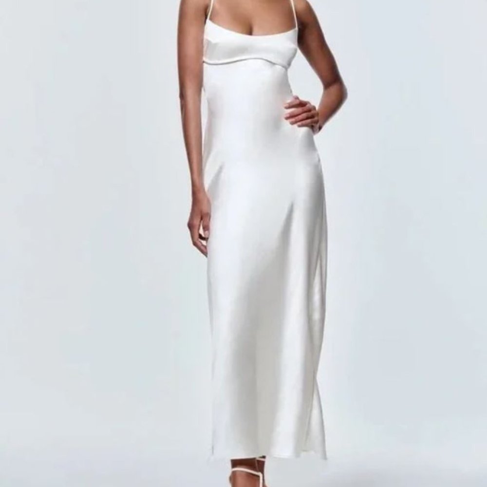 Zara Satin Effect Slip Dress White Size XS